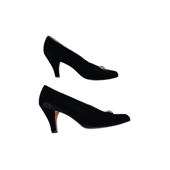 Yves Saint Laurent Black Velvet Jeweled Pointed Toe Heels Size 9.5 Party Vintage - Picture 11 of 16